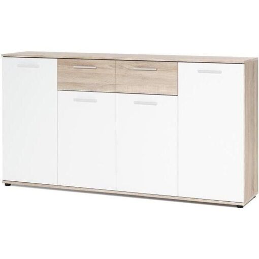 Jacky Buffet Bas Classique Blanc Et D�cor Chene Mat - L 160 Cm