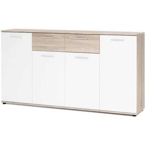 Jacky Buffet Bas Classique Blanc Et D�cor Chene Mat - L 160 Cm - 2