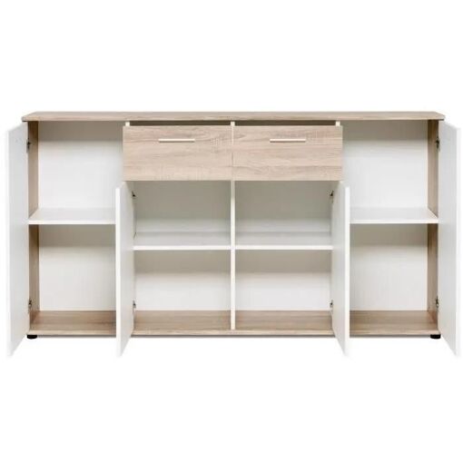 Jacky Buffet Bas Classique Blanc Et D�cor Chene Mat - L 160 Cm - 4
