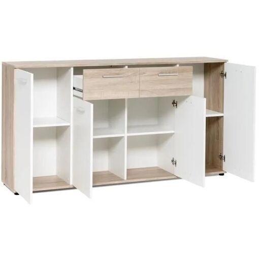 Jacky Buffet Bas Classique Blanc Et D�cor Chene Mat - L 160 Cm - 5