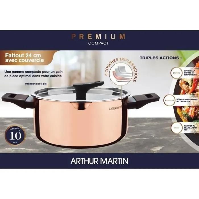 Faitout 24 Cm - Arthur Martin - Am945gt - 3 Couches Triple Action : Cuivre,... - 3