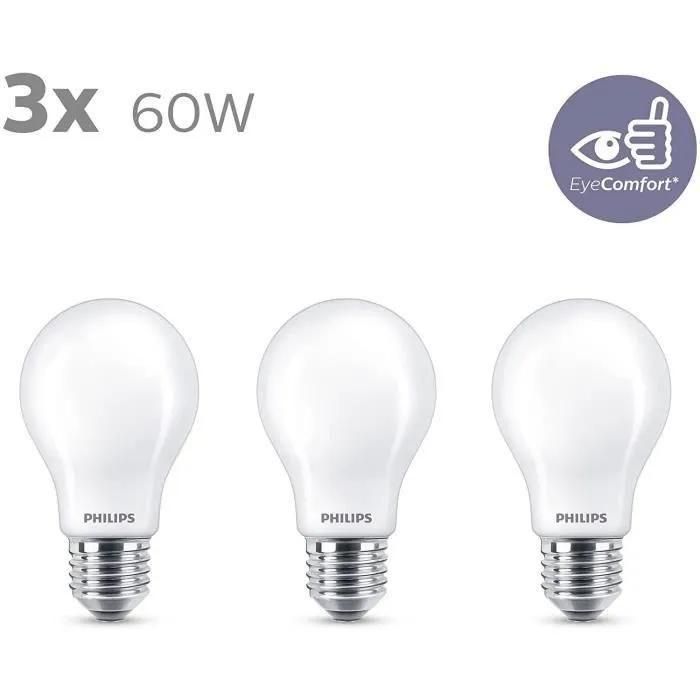 3 Lampes Led Standard E27 60w Blanc Chaud Philips - 3