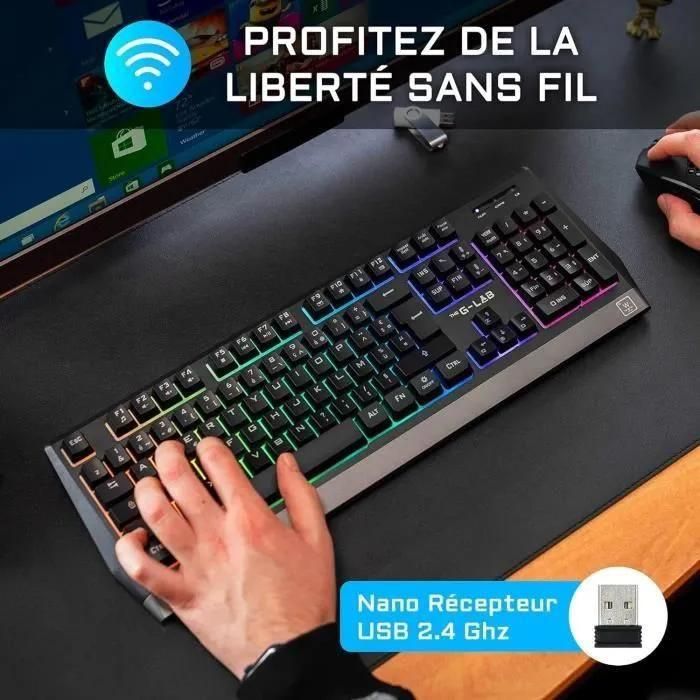 The G-Lab KEYZ TUNGSTEN - Clavier - backlit - sans fil - 2.4 GHz - AZERTY -... - 2