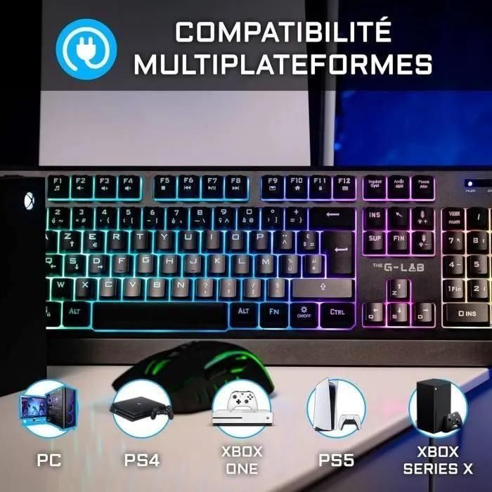 The G-Lab KEYZ TUNGSTEN - Clavier - backlit - sans fil - 2.4 GHz - AZERTY -... - 5