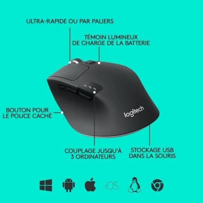 Logitech M720 Triathlon - Souris - pour droitiers - optique - 7 boutons - s... - 6