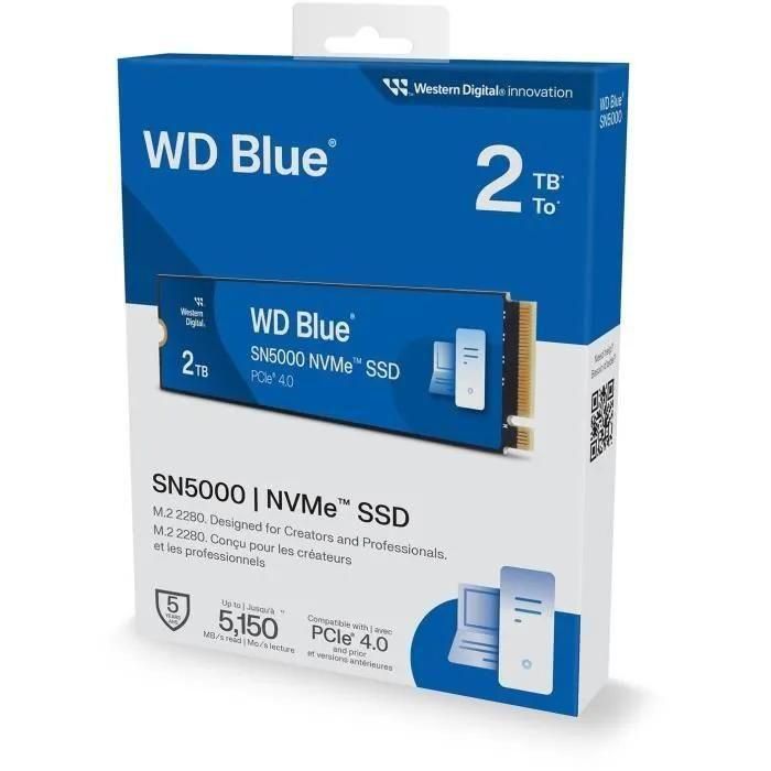 WD Blue SN5000 WDS200T4B0E-00CNZ0 - SSD - 2 To - interne - M.2 2280 - PCIe ... - 4