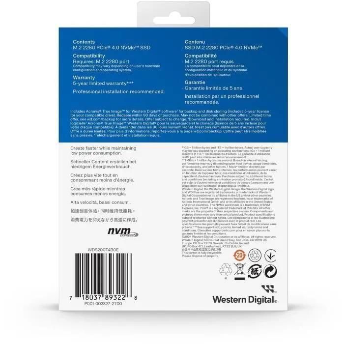 WD Blue SN5000 WDS200T4B0E-00CNZ0 - SSD - 2 To - interne - M.2 2280 - PCIe ... - 5