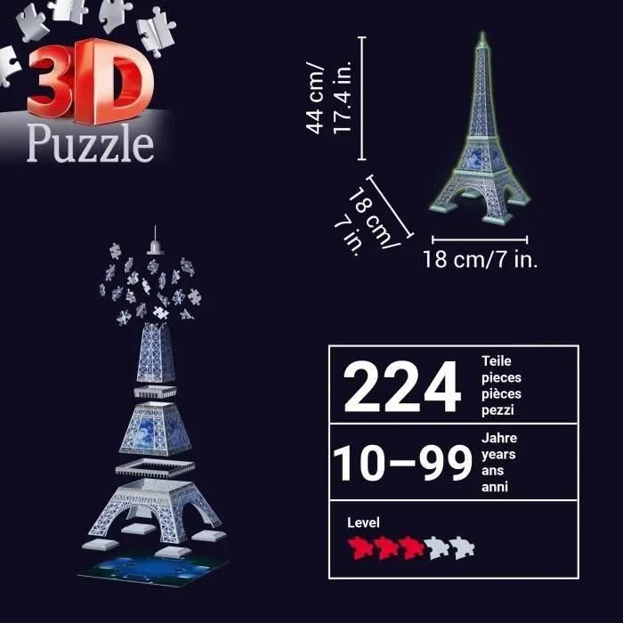 Ravensburger Puzzle 3d Tour Eiffel Phosphorescente 50 Ans - Des 10 Ans - 21... - 5