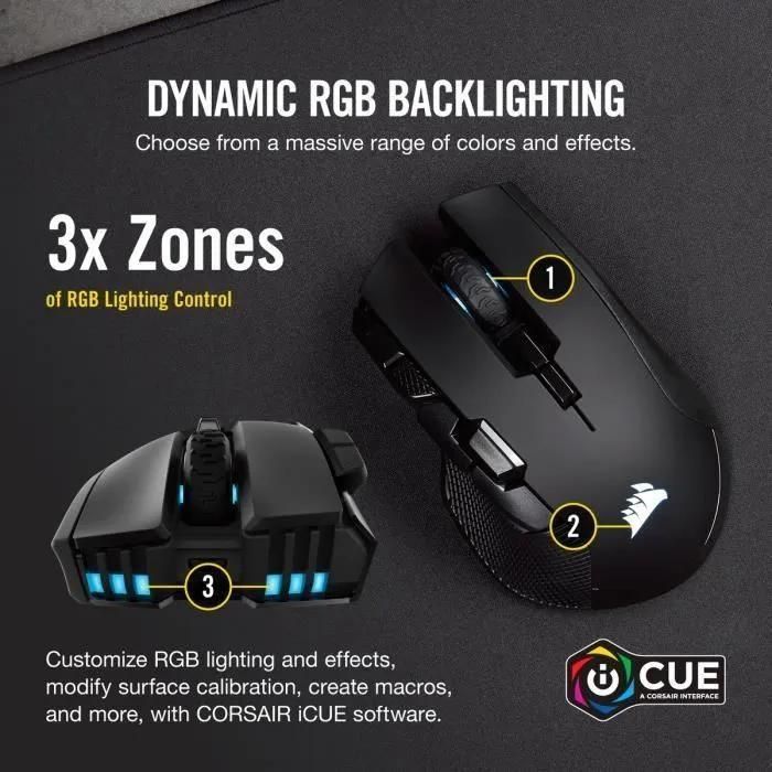 Corsair Gaming Ironclaw RVB - Souris - optique - 10 boutons - sans fil, fil... - 3