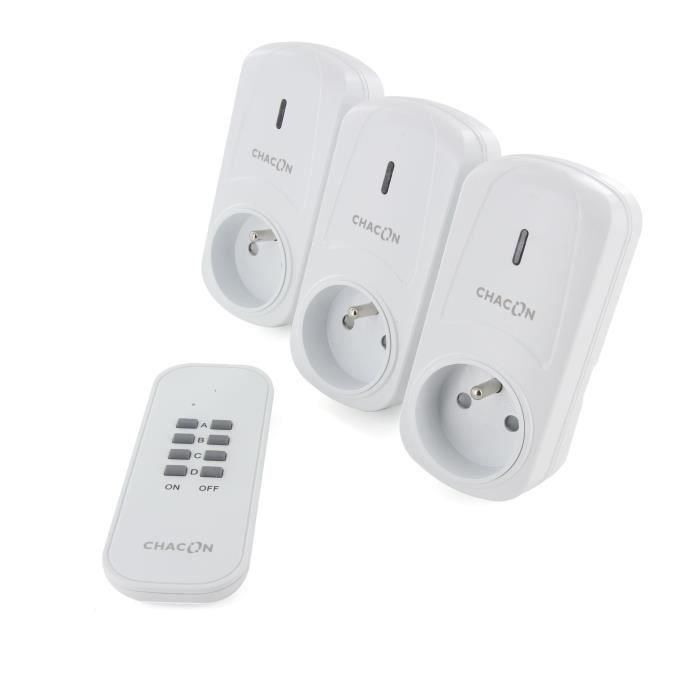 CHACON Set de 3 prises On-Off+ Telecommande 2000W - FR