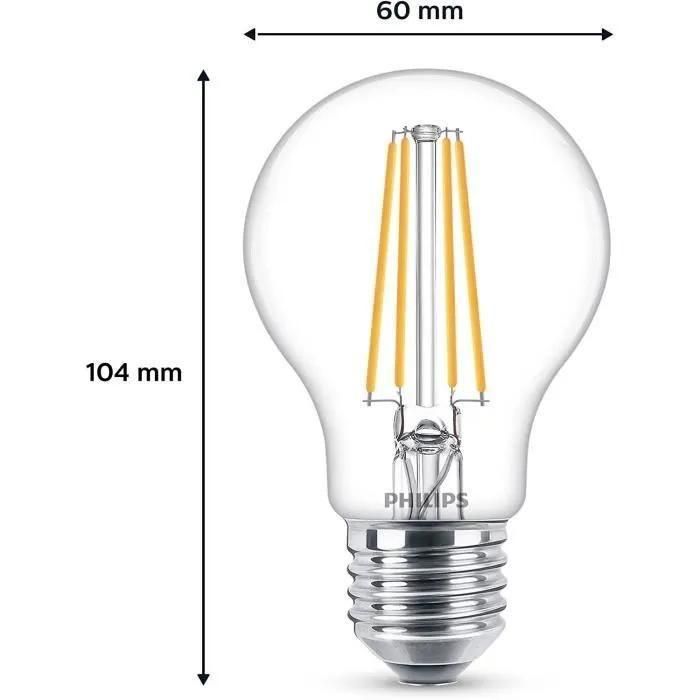 Philips, Pack De 6 Ampoules E27 Led Transparentes 60w, Blanc Chaud - 2