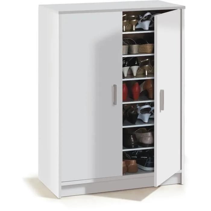 Meuble A Chaussures Armoire Basic - 2 Portes + 6 tageres - Mlamin Blanc ...