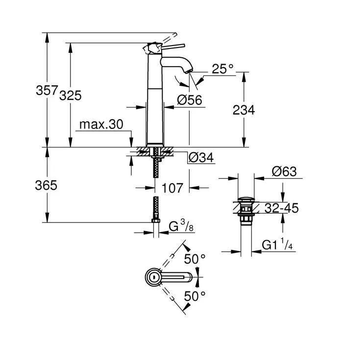Mitigeur vasque GROHE Start Classic taille XL chromé - 2