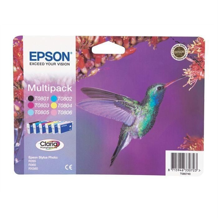 Epson T0807 Multipack (Colibri) - Pack de 6 cartouches d'encre 7.4 ml - noi...
