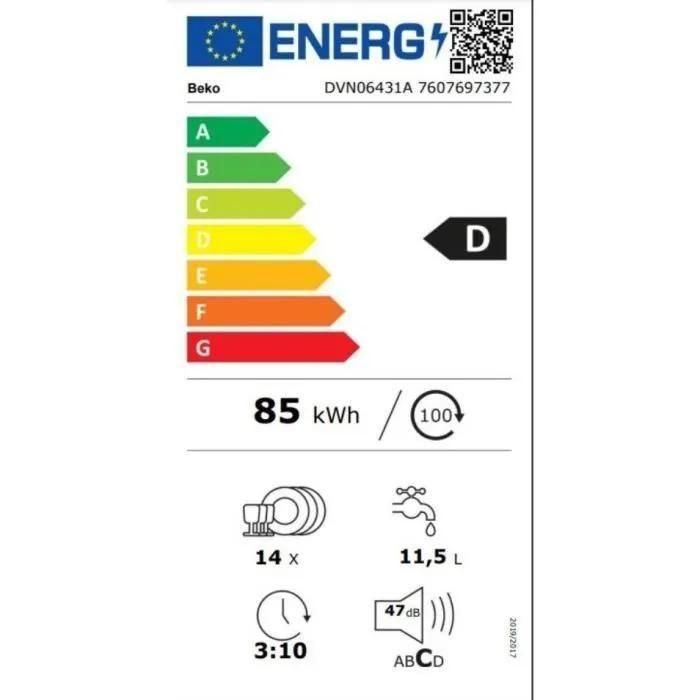Lave vaisselle pose libre DVN06431A, 14 couverts, 60 cm, 47 dB, 6 programme... - 2