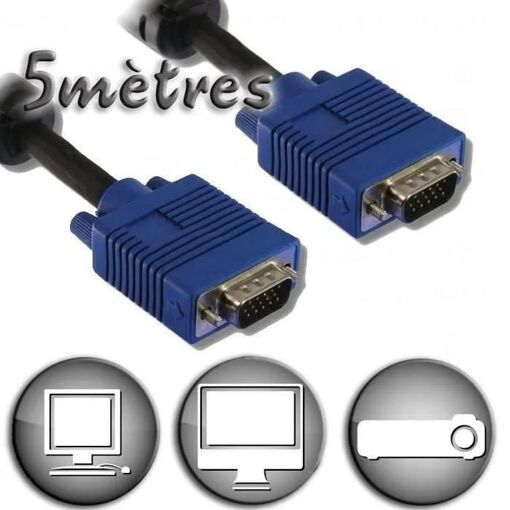 Cordon VGA HD15 M M 2 ferrites 5m