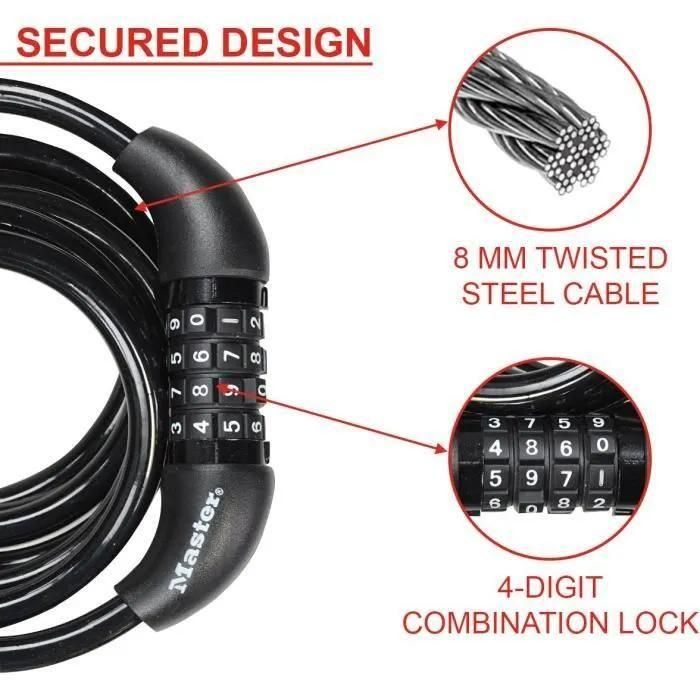 Master Lock Cble Antivol Noir 1,80 M - 3