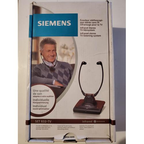 Siemens Set 832-TV Ecouteurs Stethoscopique Stéréo Sans Fil InfraRouge pour la TV