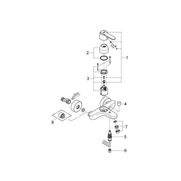 Mitigeur bain/douche 2 trous Grohe Get finition chrom� - 3