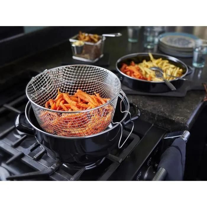 Friteuse �mail 26 Cm Noire Avec Panier Et Couvercle Verre - 4