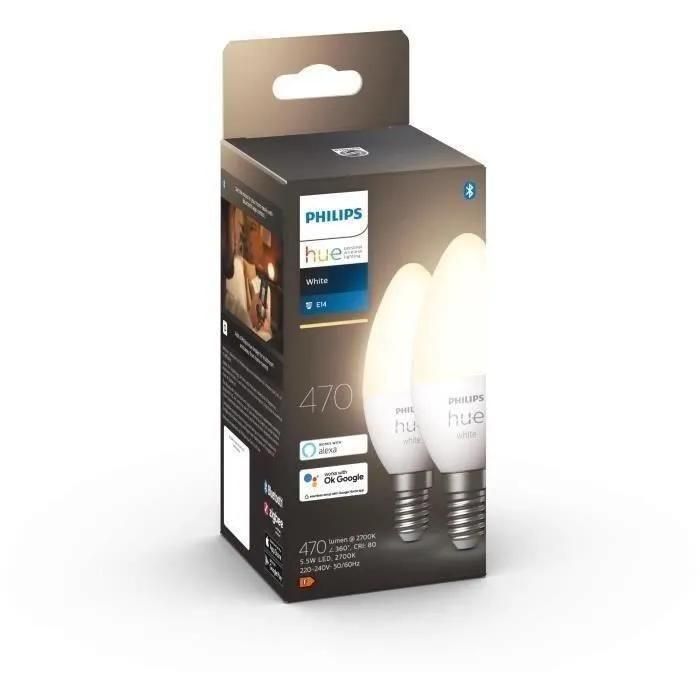 Ampoule Connect�e Philips White Ampoule E14 X2