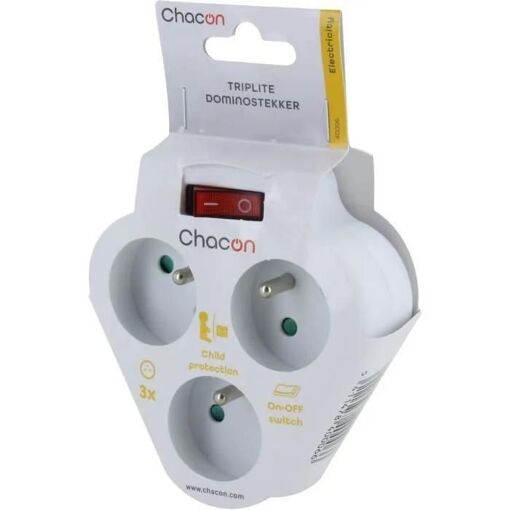 Domino 3x16A - CHACON - Triangle avec interrupteur - Blanc - 4