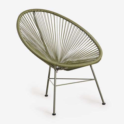 Fauteuil De Jardin En Fer Et Osier Synthétique Nouveau Acapulco Vert Olive Intense