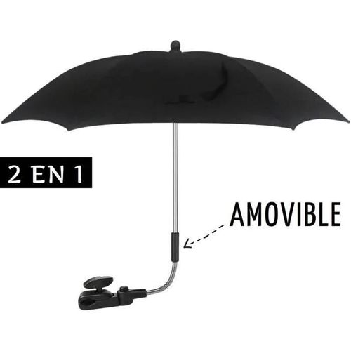 2 En 1 Anti-Uv Spf 50+ Parasol Portatif Ombrelle Universelle Poussette Articulée & Parapluie Pour Enfant - Noir