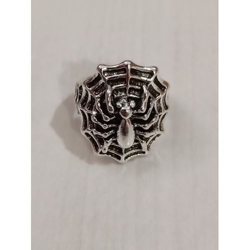 Bague Métal Argenté,Araignée Dans Sa Toile,Taille 17.83