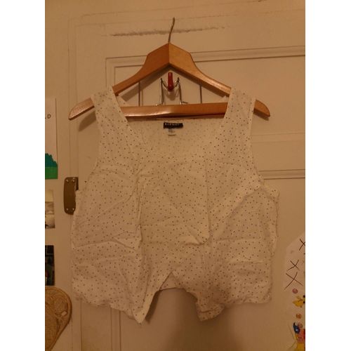 Top Blanc À Pois Bleus 42 Xl Vintage Années 90 Tilber.