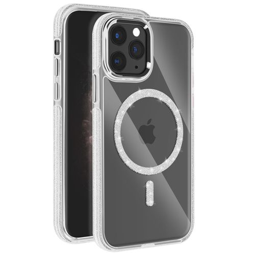 Coque Magsafe Pour Iphone 11 Pro Max Silicone Pailleté Argent