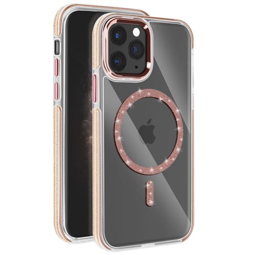 Coque Magsafe Pour Iphone 11 Pro Max Silicone Pailleté Rose Champagne