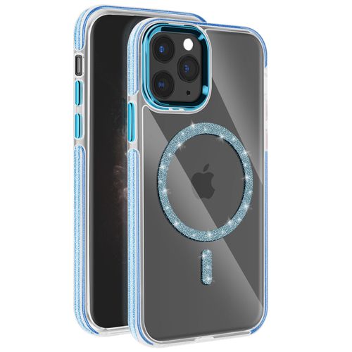 Coque Magsafe Pour Iphone 11 Pro Max Silicone Pailleté Bleu
