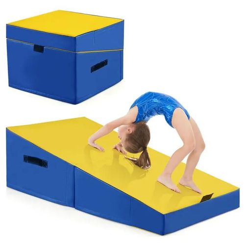 Tapis De Gymnastique Incliné Costway-120x60x35 Cm-Angle Droit Pliable-Mousse Epe-Cuir Pvc Antidérapant-Poignée De Transport-Jaune