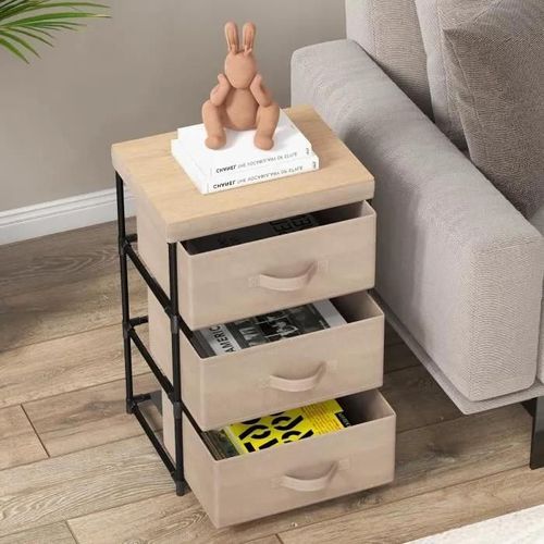 Costway Commode 3 Tiroirs En Tissu 40 X 30 X 62 Cm, Avec Cadre En Métal, Meuble Tiroir Rangement Pour Chambre, Industriel, Café