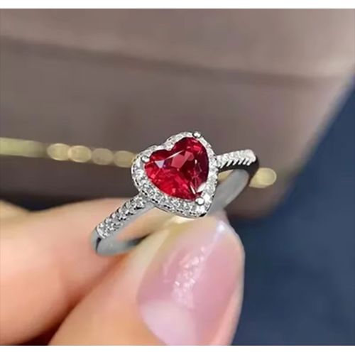 Bague De Promesse En Forme De C?ur Pour Femmes Et Filles, Couleur Rouge, Mignonne, À La Mode, Cadeau De Fête