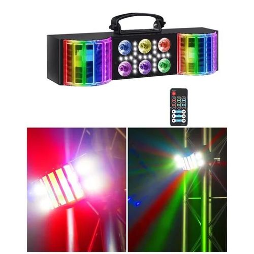 Jeux de lumière Effet 3-en-1 avec Double Derby RGB 2 X 3W et faisceaux strobe LEDs blancs + 6 LEDS RGBW + Télécommande