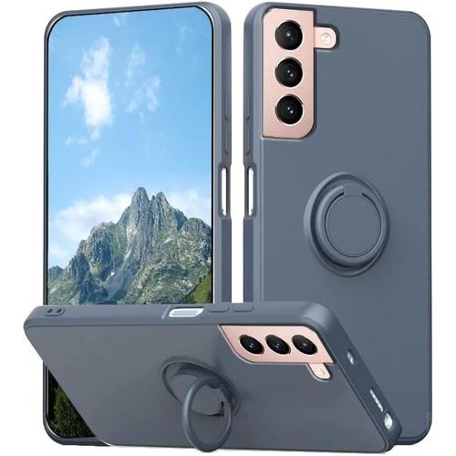 Compatible Avec Coque Samsung S21 Plus, Etui Samsung Galaxy S21 Plus 5g Silicone Accessoire Avec Anneau Protection Des Bords Droits Voiture Magnetique Rotative Case (Gris)