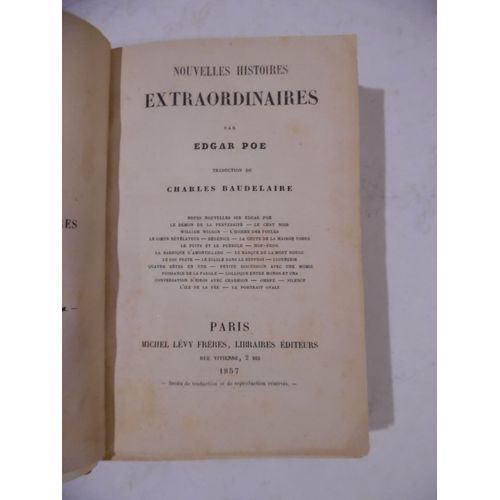 E.O. - Nouvelles Histoires Extraordinaires - Edgar Poe - Traduction De Charles Baudelaire - Paris / Michel Levy Frères - 1857 - 182 Pages - Relié - 12,5 X 19 Cm