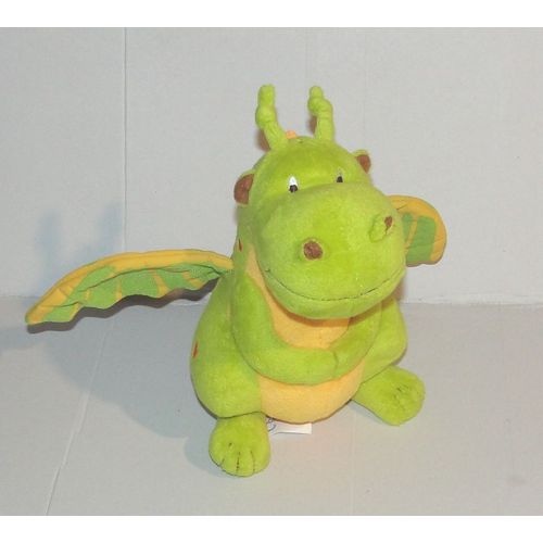 Peluche Dragon Vert Orange Doudou Carre Blanc