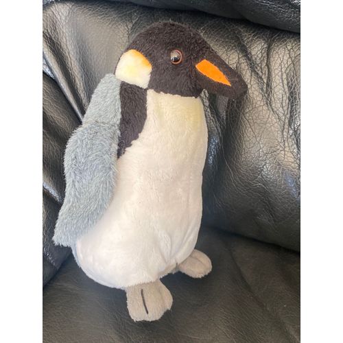 Doudou Peluche Manchot Empereur Gris Blanc Noir Et Jaune 19cm