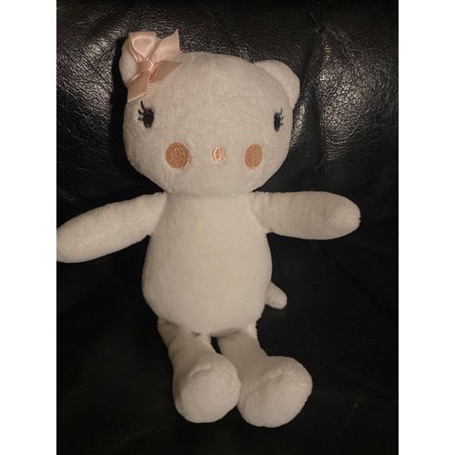 Doudou Chat Ours Blanc Noeud Rose Premaman 22 Cm