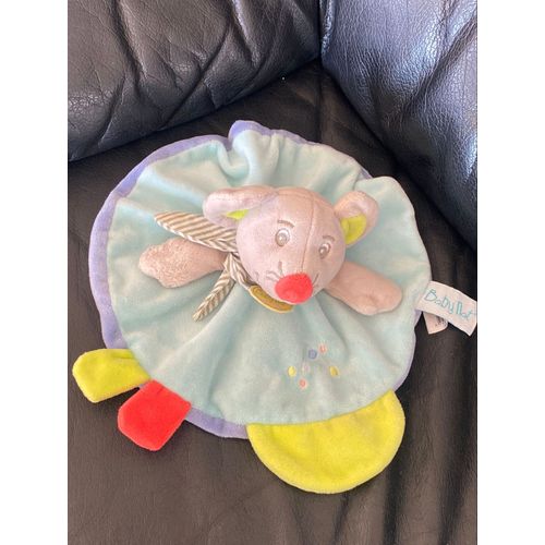 Doudou Plat Rond Souris Marceau Baby Nat Vert Bleu Et Rose 