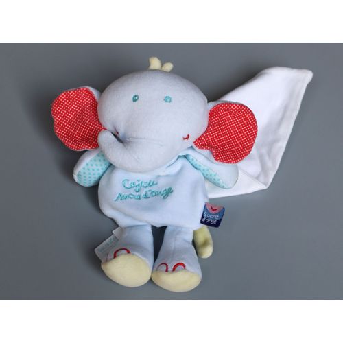Doudou Éléphant Bleu Rouge Jaune Mouchoir Blanc Sucre D'orge