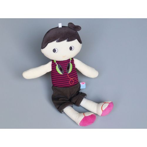Doudou Poupée Garçon Noir Blanc Rose Sucre D'orge