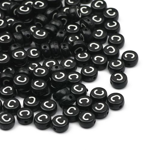 Perles Acryliques Noires De 7mm,26 Lettres Anglaises,Plates Et Rondes,Alpahbet At,Pour Bijoux De Direction,Boucles D'oreilles,Bracelet,Fournitures - Type B09677-C-100pcs