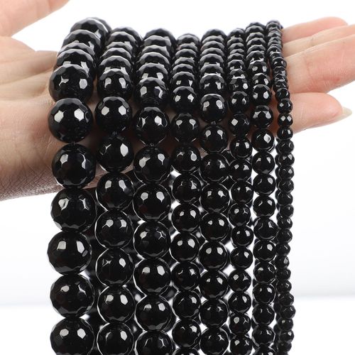 Perles D'espacement En Pierre Noire Naturelle,Obsidienne,Lave,Labrumen,Ite,Agates,Hématite,Adt,Pour Bijoux,Bracelets De Bricolage - Type Faceted Black Stone-4mm-About 90pcs