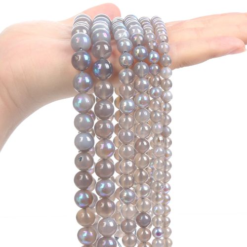 Perles D'espacement En Pierre Noire Naturelle,Obsidienne,Lave,Labrumen,Ite,Agates,Hématite,Adt,Pour Bijoux,Bracelets De Bricolage - Type Labradorite-6mm-About 62pcs