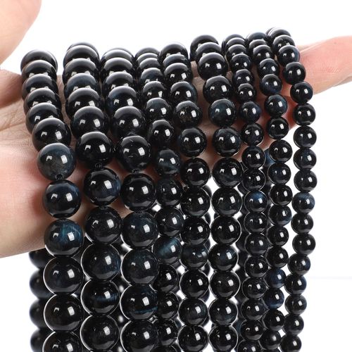 Perles D'espacement En Pierre Noire Naturelle,Obsidienne,Lave,Labrumen,Ite,Agates,Hématite,Adt,Pour Bijoux,Bracelets De Bricolage - Type Tibetanblue Tigereye-10mm-About 38pcs