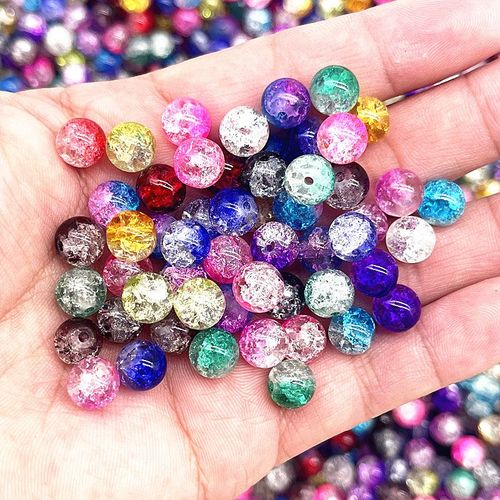 Perles Rondes En Verre Craquelées De 4mm,6mm,8mm,Perles D'espacement Libres Pour La Fabrication De Bijoux,Bricolage,Bracelets Faits À La Main,Accessoires - Type 4mm(100pcs) #O